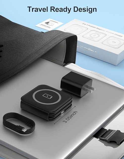 UCOMX 3 in 1 Charging Station for Multple Devices,Foldable 3 in 1 Wireless Charger for Travel,Nano Wireless Charging Station for iPhone16 15 14 13 12 Pro Max/Watch 10 9 8 7 6 5 4 3 Ultra/AirPod Pro