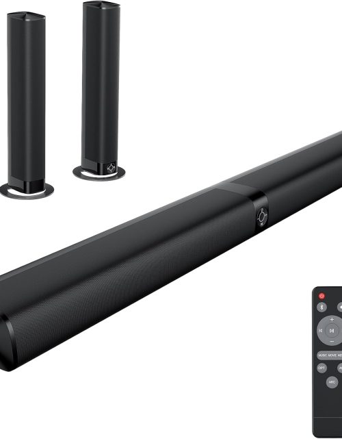 Sound Bar for Smart TV, Soundbar with Bluetooth/ARC/Opt/AUX Connect, Auto Volume Boost, 3 Equalizer Modes, 2 in 1 Detachable Soundbar for TV/PC/Gaming/Projectors