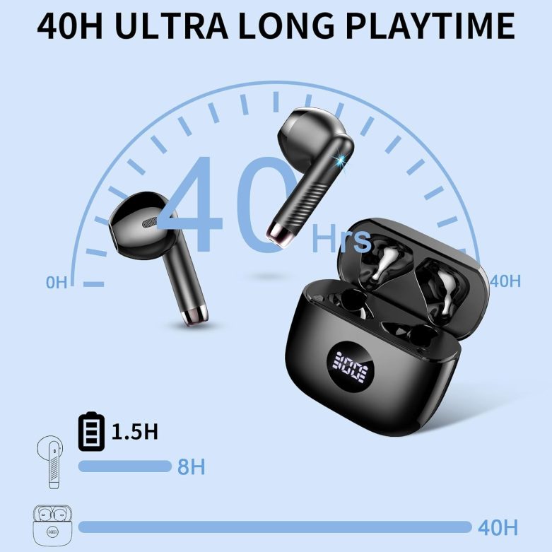 Wireless Earbuds, Bluetooth Headphones 5.4 HiFi Stereo, in Ear Earphones with 4 ENC Noise Cancelling Mics, 40H Playtime Ear Buds with Mini Case, IP7 Waterproof Headset with LED Display, USB C Charging - Image 4
